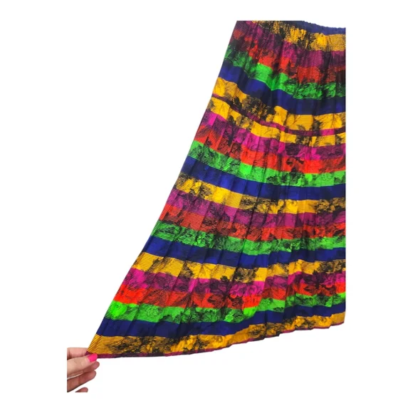 Vintage Rainbow Striped Plisse Midi Skirt - Picture 2 of 5